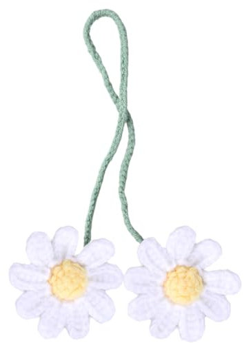 WLLHYF Crochet Daisy Car Pendant Cotton Cute Rear View Mirror Hanging Charms Handmade Knitted Woven Daisy Flower Tassel Car Accessories Automotive Interior Aesthetic (White)