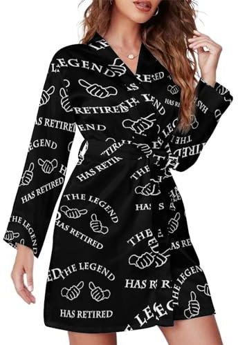FWJZDSP The Legend Has Retired Roben für Damen mit Gürtel, langärmelige Nachthemden für Damen, V-Ausschnitt, Nachtwäsche, Bademantel