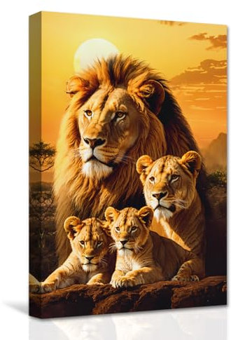 CXHOSTENT Löwenfamilie Leinwandbilder wilder Löwe Löwin und zwei Jungtiere Kunstdrucke afrikanische Wildtiere Tierbilder für Bürodekoration (A, 30.00 x 45.00 cms)