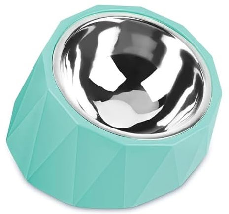 ComSaf 15°Slanted Stainless Steel Dog Bowl, 470ml Tilted Angle Raised Food Water bowl for Dog and Cat, Food Grade,Non-Skid & Non-Spill Feeding Bowl with Detachable Melamine Stand, Blue