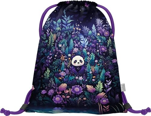 Baagl Turnbeutel für Mädchen und Damen - Schuhbeutel, Schule und Kindergarten Sportbeutel, Sportrucksack (Jungle Panda)