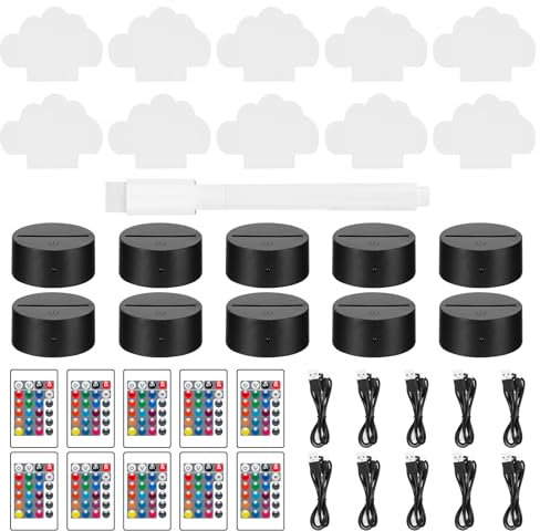 Konesky 10pcs Base de Lampe LED 3D avec Panneaux en Acrylique Transparent, Coloré Lumière avec télécommande et câble USB, affichage 16 couleurs pour décoration de bar, café, boutique (Des nuages)