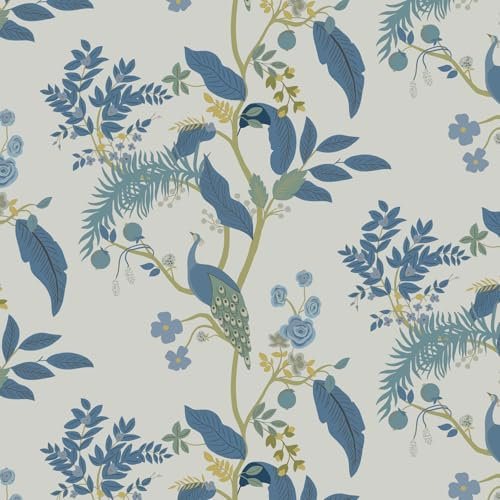 Fiula Selbstklebende Tapete Vögel Möbelfolie 41CMx3M Blumen Tapeten Blau und Weiß Klebefolie Möbel Blätter Wandtapete Wasserdichte Klebetapete Wohnzimmer Schlafzimmer Vinly Wrap Vintage Wallpaper