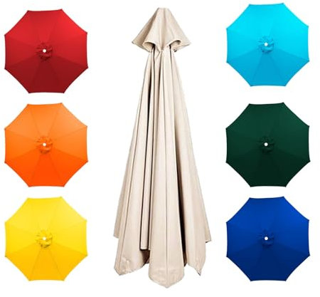 Sonnenschirm Ersatzbezug 6/8 Rippen, Sonnenschirmbezug, Ersatzbespannung, Marktschirm Ersatzabdeckung, 2m/2,30 m/2,7 m/3,0 m Große Tischschirm-Ersatzoberseite für Den Außenbereich(Beige,8ribs:2.30m/7.