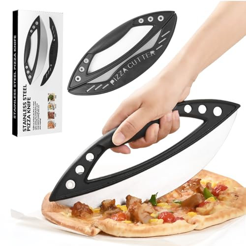 Foyucool Grand Coupe Pizza avec Housse de Protection(29cm), Lame en Acier Inoxydable, Avec 6 Trous de Décapage de la Vanille, Avec Poignée Antidérapante, pour Couper les Pizzas, le Pain et les Herbes