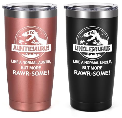 Livole Auntie and Uncle Gifts for Christmas - Auntiesaurus Unclesaurus Mug Set of 2, Funny Presents for Uncle, Auntie, Women, Men, Brother, 20oz Stainless Steel Wine Glasses, 600ml Tumbler