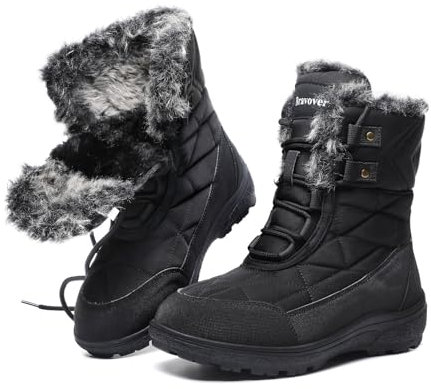 ziitop Winterstiefel Damen Warm Gefütterte Schneestiefel Schnürsenkel Rutschfeste Winterschuhe Arbeiten Camping Stiefel Outdoor Trekking Wanderschuhe Schwarz 38 EU
