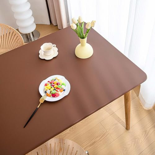 Miaogoo Rechteckige Tischdecke, elastische Kanten, PU-Leder, Tischabdeckung für Outdoor, Küche, Picknick, Camping, Party, wasserdicht, öldicht, Tischschutz (120 x 70 cm, Kaffee)