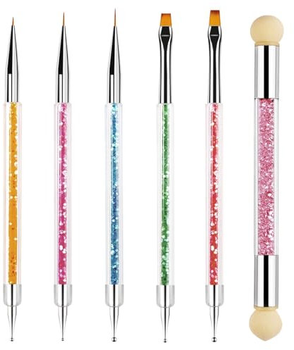 Sularpek 6 Pièces Pinceaux à Ongles,5 Pcs Double Extrémité Nail Art Dotting Pen avec 1 Brosse Éponge,Pinceau Nail Art Ongles,Pinceaux en Détail à Ongles,Pinceaux Nail Art pour DIY Nail Art Designs