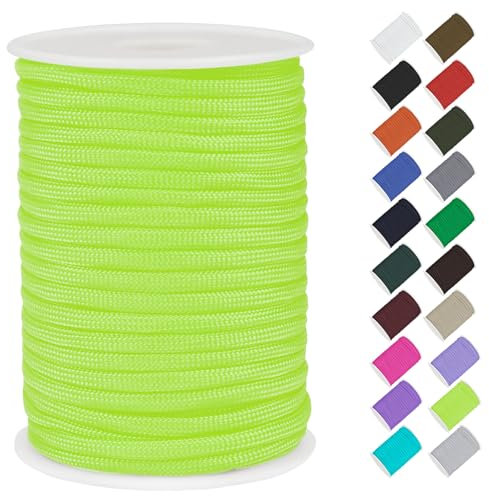 CAMAL Paracorde 4mm Paracord Corde Polypropylene Noyau à 7 Brins Fil Etendoir Linge Exterieur Corde Utilitaire Cordelette 4mm pour l'Intérieur Et l'Extérieur, Camping, Tentes (Vert Fluorescent)
