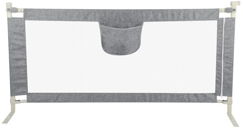 Willonin Barrera de cama de 150 cm, protección contra caídas, regulable en altura 70-105 cm, barrera de cama para niños pequeños, barrera de cama con red ventilada, fácil de montar (150 cm, gris)
