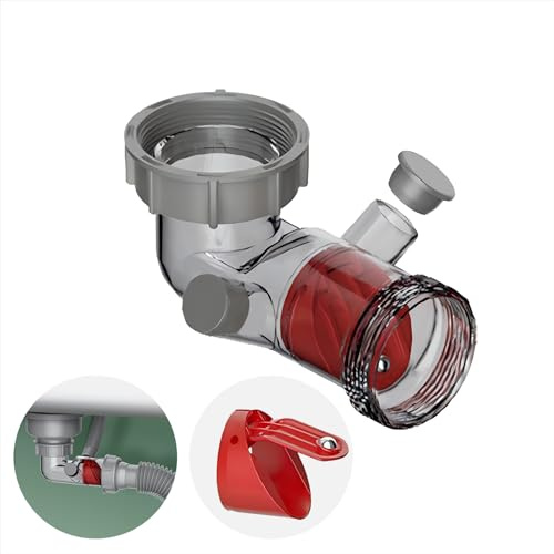 QruiLanTu Siphon DN40 P-Siphon-Ersatz-Upgrade mit sichtbarem Rückflussverhinderer und 2 Überlaufanschlüssen für Küchen-, Badezimmer- und Abfallentsorgungs-Spülbeckenabflüsse
