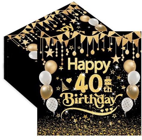 Servietten 40. Geburtstag,40 Stück Schwarz Gold Serviette 40 Geburtstag Mann,Tischdekoration Papierservietten für Mann Frau Geburtstag Feiern Party Jubiläum 33x33cm