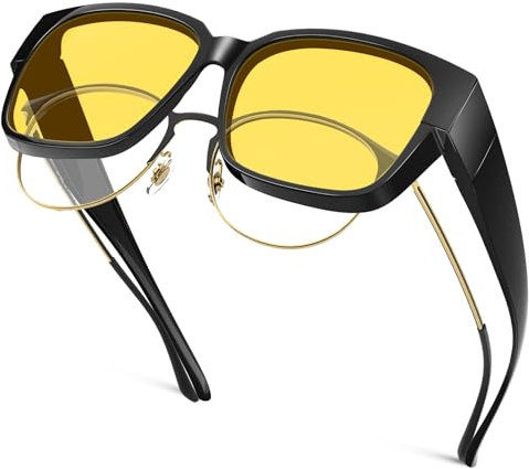 Fimoson Nachtsichtbrille für Autofahrer - Fit Over Glasses Anti Glare HD Brille mit TR Frame für Männer und Frauen