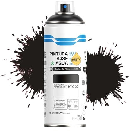 Etrexonline Pintura Spray Ecológica 400ml - Base Agua, Sin Olor - Para Muebles, Metal, Plástico y Madera - Colores Vivos y Permanentes, Cobertura Uniforme - Negro Brillo, 1 unidad