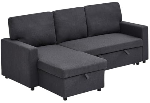 Bestmobilier - Meiya - canapé d'angle réversible 4 Places Convertible avec Coffre en Tissu, Gris foncé