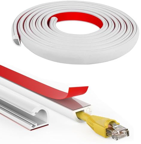 3 Meters Cable Conduit, Mini Cable Trunking White Cable Trunking for Electric Cables 14x10mm, Flexible Self Adhesive Tape Cable Duct to Hide 1 Wire Covers for Cables Cord Hider for Wall Floor(1PCS*3M)