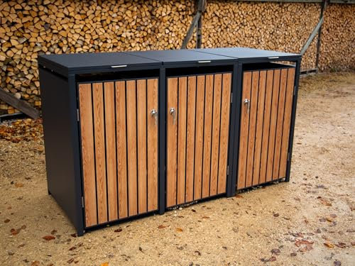 Wheelie bin cover wood effect lift up lid (Triple)