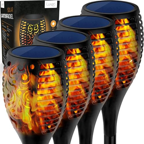 Luxari Gartenfackel − 12x Solar Fackeln für außen flackernd − Wasserdichte Solar Gartenleuchte − Automatische Solarlampen für außen Garten