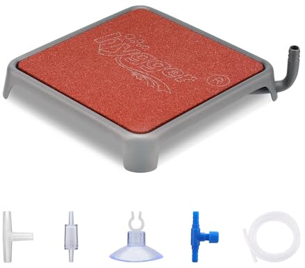 hygger Pierre à gazéifier pour aquarium, diffuseur d'air d'aquarium, pierre à oxygène, kit de gazéificateur, rouge, forme carrée, avec tous les accessoires, 42 mm