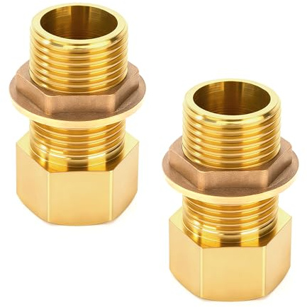 Connettore per Serbatoio Dell'acqua in Ottone, 50mm 1/2 Maschio x 1/2 Femmina Filettato Raccordi per Serbatoio per Rubinetti, Secchi e Serbatoi d'Acqua (2 Pezzi)