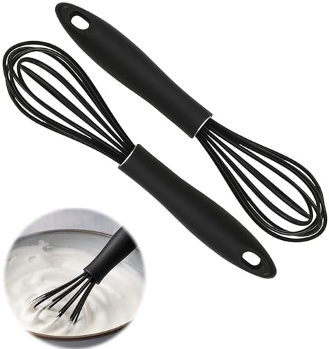 Lunpoem 2 Pezzi Smart Fruste Da Cucina in Silicone 23 Cm, Robuste Fruste Piccola Con Manico Ergonomico Antiscivolo per Battere, Mescolare E Mescolare, Mini Frusta Ideale per Cuocere, Cucinare E Salse