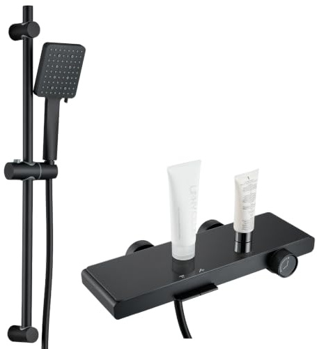 Auralum Robinet Baignoire avec Douche - Douchette Réglable en Hauteur avec 6 Modes de Jet - Ensemble Douche Salle de Bain à Touches Piano - Tuyau Acier Inoxydable 1.5m - Noir