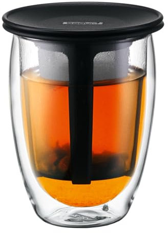 Bodum Tea for One Double 0.35-Liter Wall Glass Tea Strainer, 12-Ounce, Black