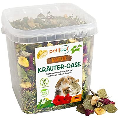 petifool Kräuter Oase 370g - Ergänzungsfutter für Nager - natürliches Nagerfutter für Kaninchen, Meerschweinchen, Hamster, Chinchilla & mehr - ohne künstliche Zusätze - 100% Natur -artgerechtes Futter