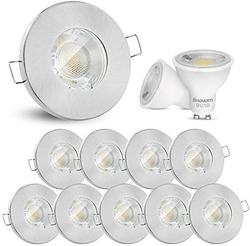 linovum Lot de 10 spots encastrables 3 W plats IP65 avec protection contre l'eau pour salle de bain, douche ou extérieur avec ampoule LED GU10 Blanc neutre 4000 K
