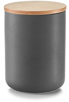Zeller 19827 Vorratsdose, mit Bamboodeckel, 1150 ml, Keramik, ca. 12 x 12 x 16 cm Anthrazit