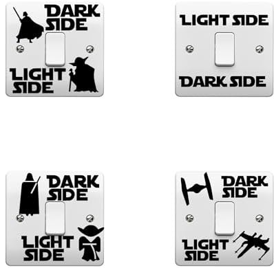 Pack of 4 Light Side Dark Side Light Switch Sticker - Waterproof Decal - UK Made - Wipe Clean - Glossy Finish - Easy to Apply