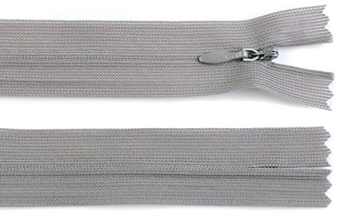 Schnoschi 1 Stück 30 cm Langer Spiralreißverschluss, nahtverdeckt, Nicht teilbar, grau, 3mm Laufschiene, Reißverschluss
