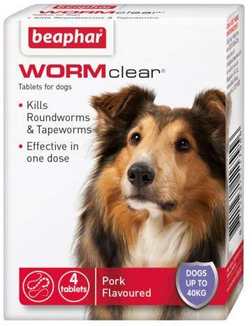 SIPW Vet Strength WORMclear Dog Puppy Worming Wormer Tablets kills Roundworm Tapeworm (4 Tablets)