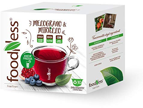FoodNess - Capsula Tisana Mirtillo e Melograno compatibile Dolce Gusto bevanda senza glutine dal gusto aspro ed acidulo (4 box Tot. 40 Capsule)