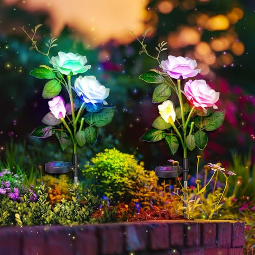 Anordsem Solarlampen für Außen Garten Wetterfest: Gartendeko Rose Stehend akkus für Solarleuchten - Solar Blumen Gartenleuchte mit Bewegungsmelder - Dekorative Geschenke mit Farbwechsel für Women
