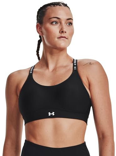Under Armour Damen Sport BH Infinity Mid Covered Sport-BH, Black/Jet Gray (001), S, 1363353-001