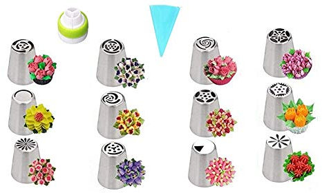 Lot de 14 douilles russes pour décoration de gâteaux, cupcakes, douilles de glaçage en forme de tulipe, sacs et douilles de glaçage (3)