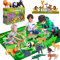 INNOCHEER Safari Tierfiguren Spielzeug Set mit Spielmatten, Realistischte Wildtier Figuren, Großes Dschungel Tier Spielset mit Elefant Giraffe Löwe Tiger Gorilla Panda und Mehr für Kinder …