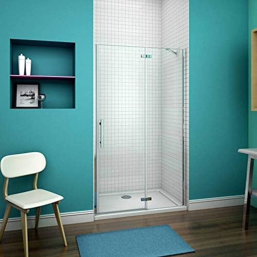 AICA SANITARIOS Mampara de Ducha Frontal, Puerta Abatible Parcial, 1 Cristal Fijo, Cristal Templado 6mm, 100x190cm