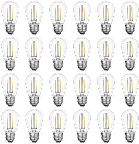 VISTERLITE 24 Pack Dimmable Shatterproof S14 LED Replacement Outdoor String Light Bulbs, 2200K 2W Plastic LED E26 Medium Screw Base Edison Bulbs Equivalent to 11-25 watt