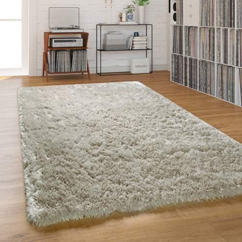 Paco Home Hochflor Teppich Wohnzimmer Shaggy Pastell Einfarbig Weich Flauschig Langflor, Grösse:160x220 cm, Farbe:Grau