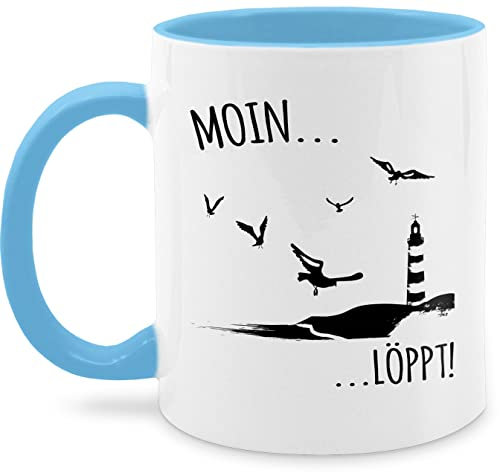 Tasse Tassen 325ml - Statement - Moin...Löppt! - schwarz - 325 ml - Hellblau - norddeutsche geschenke kaffetassen sprüche statements moin kaffeetasse norddeutschland statement-tasse