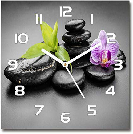 Tulup Glasuhr - 30x30cm - weißen Zeigern - Wanduhr Wandkunst Bild Gehärtetem Glas Uhr Echtglas Küche Wohnzimmer - Zen Steine