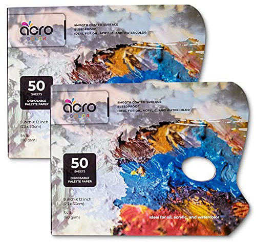 Acro Color Einweg-Paletten-Papierblock für Öl, Acryl, Aquarelle, Gouache, 50 Blatt, 22,9 x 30,5 cm, 80 g/m², auslaufsicher, weiße Farbmischblätter, ein Muss für Anfänger und professionelle Künstler, 2