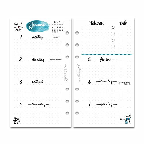SinnWunder® Premium Kalendereinlagen 2026 - Wochen-Kalender - 1 Woche 2 Seiten - Größe Personal - Filofax-Lochung