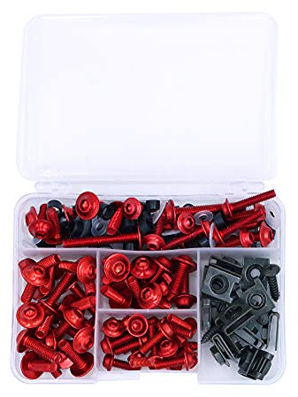 ANCLLO Kit complet de 177 boulons de carénage pour moto - Clips de fixation - Écrous - Rouge