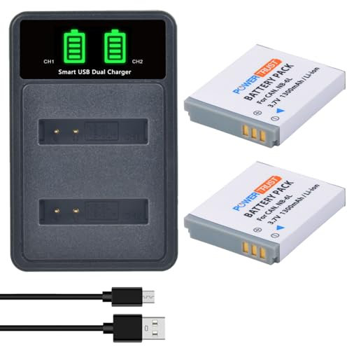 PowerTrust Lot de 2 batteries NB-6L NB-6LH avec chargeur pour Canon Powershot SX710, SX700 HS, S95, SX280 HS, SX540 HS, S120, SX520 HS, SX600 HS, SX610 HS, SX520 HS