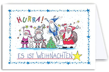Süße Weihnachtskarte | Santa Hurra! Es ist Weihnachten | Klappkarte Künstlerkarte Postkarte