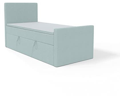 FEDVE Boxspringbett 100x200 Pastellblau – Lautaro - Praktisches Bett mit Bettkasten – Gemütlich Einzelbett zum Schlafzimmer – Stabiles Kopfteil Bett mit Stauraum